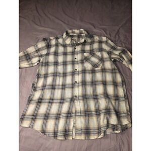 la miel Men's Red Navy Plaid Flannel Button-Up Shirt Size M